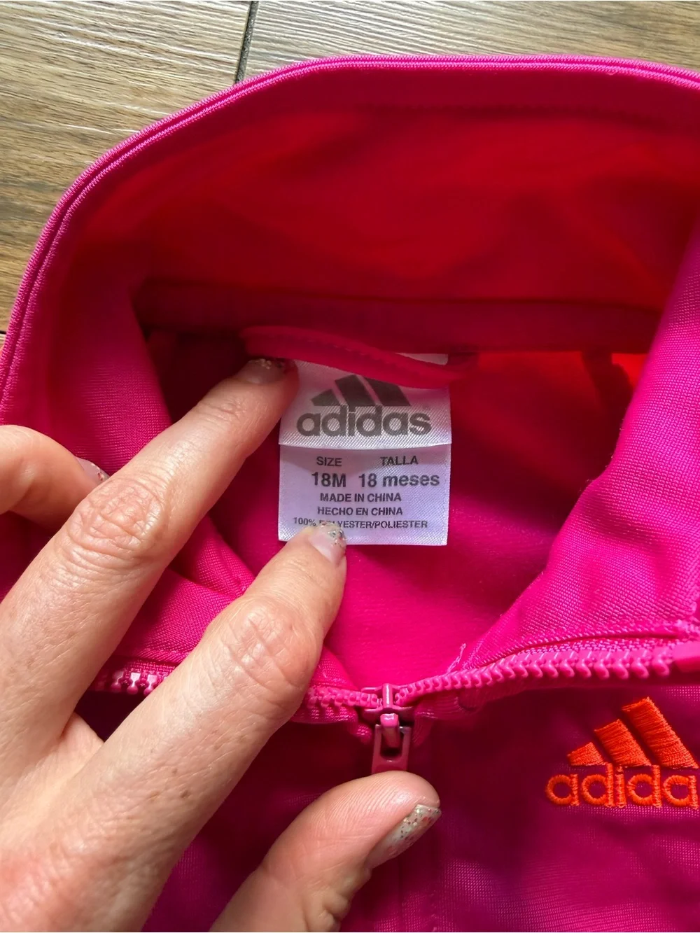 Adidas Toddler 2 Piece Tracksuit Set Pink Orange 18M Three Stripe Jacket Pants